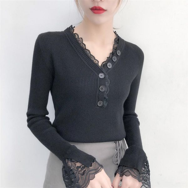 women sweater solid o neck jumper long sleeve sweaters lace button elegant basic pullover basic rib knitted cotton, White;black
women sweater solid o neck jumper long sleeve sweaters lace button elegant basic pullover basic rib knitted cotton, White;black