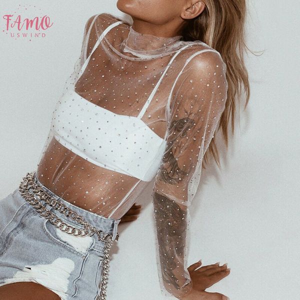 sexy mesh top женщины see through футболок summer beach обрезанных топ с длинным рукавом rhinestone футболка мода женщина одежда, White
sexy mesh top женщины see through футболок summer beach обрезанных топ с длинным рукавом rhinestone футболка мода женщина одежда, White