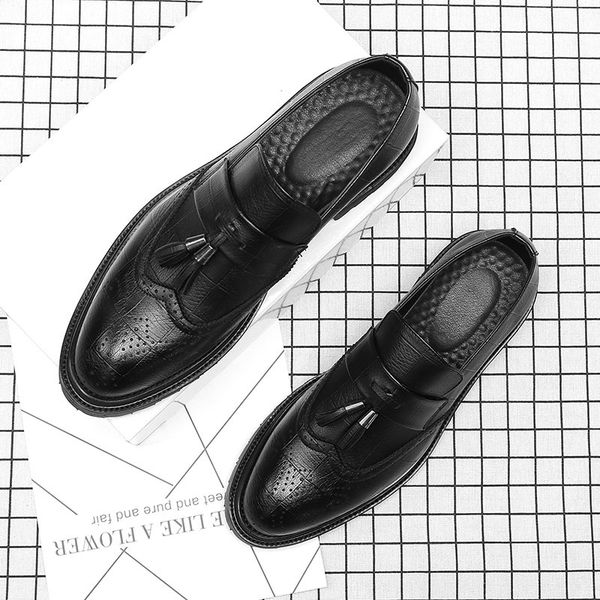 leather shoes men leather designer elegant social dress man shoes #msw8118166, Black