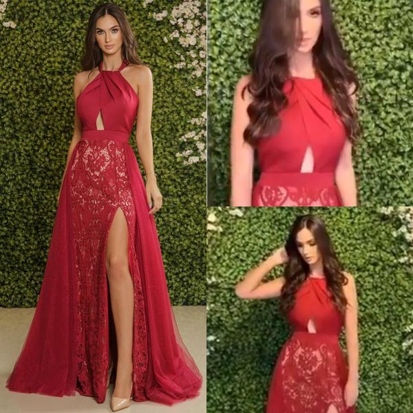 2019 red evening dresses lace appliques halter side split mermaid prom dress party wear formal occasion gowns, Black;red
2019 red evening dresses lace appliques halter side split mermaid prom dress party wear formal occasion gowns, Black;red