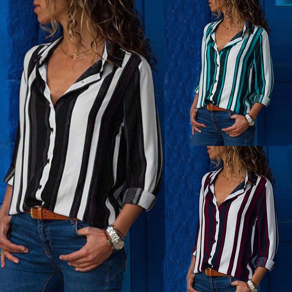 women spring autumn casual cuffed long sleeve v-neck button striped long shirt blouse blusas mujer de moda #20, White
women spring autumn casual cuffed long sleeve v-neck button striped long shirt blouse blusas mujer de moda #20, White