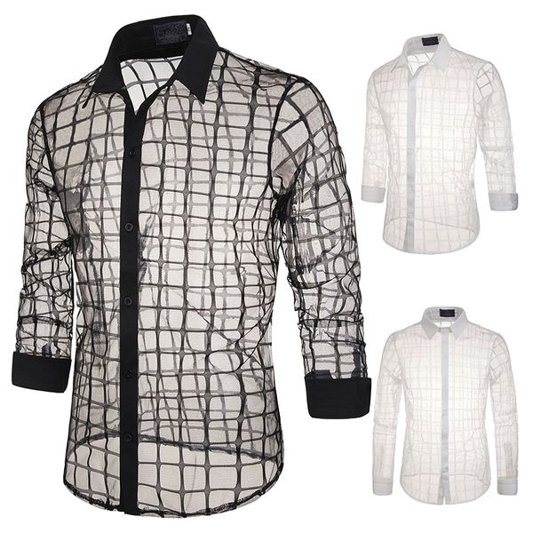 mens lace transparent shirts mesh see through plaid dress shirt men slim fit long sleeve stage party dance dj mens clothing, White;black
mens lace transparent shirts mesh see through plaid dress shirt men slim fit long sleeve stage party dance dj mens clothing, White;black