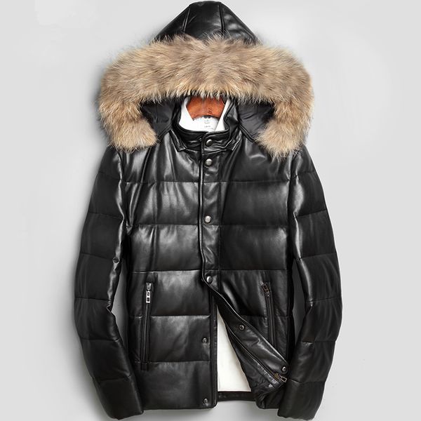 genuine leather down jacket men sheepskin winter coat men's raccoon fur collar leather jacket male hooded white duck down coat, Black
genuine leather down jacket men sheepskin winter coat men's raccoon fur collar leather jacket male hooded white duck down coat, Black