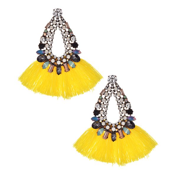 9 colors yellow long tassel earrings for women crystal drop earrings for wedding fashion statement jewelry wholesale, Golden 
9 colors yellow long tassel earrings for women crystal drop earrings for wedding fashion statement jewelry wholesale, Golden