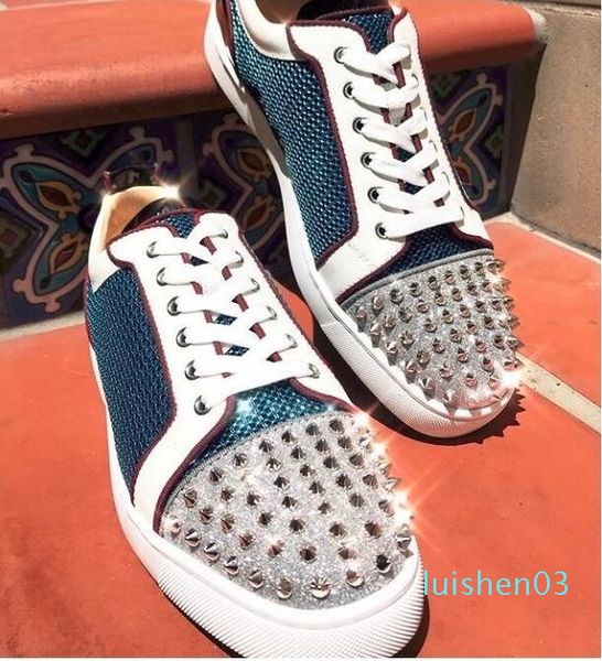 designer low spikes toe glitter junior red bottom sneakers shoes for men women with mesh leather louisflat casual walking l03, Black
designer low spikes toe glitter junior red bottom sneakers shoes for men women with mesh leather louisflat casual walking l03, Black
