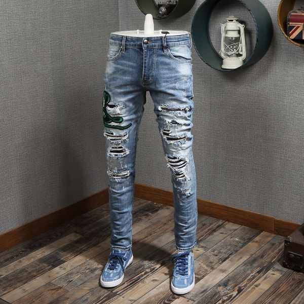 fashion streetwear men jeans slim fit elastic cobra embroidery ripped jeans men destroyed pants brand designer hip hop, Blue
fashion streetwear men jeans slim fit elastic cobra embroidery ripped jeans men destroyed pants brand designer hip hop, Blue