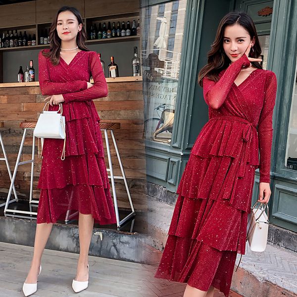 2018 new women's dresses spring autumn long sleeve v-neck solid dresses casual long dress with bow nightclubs high-quality dress y19042, Black;gray
2018 new women's dresses spring autumn long sleeve v-neck solid dresses casual long dress with bow nightclubs high-quality dress y19042, Black;gray