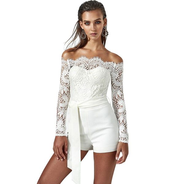 bodycon strapless woman jumpsuit romper 2018 elegant hollow out long sleeve bodies woman lace white overall, Black;white 
bodycon strapless woman jumpsuit romper 2018 elegant hollow out long sleeve bodies woman lace white overall, Black;white
