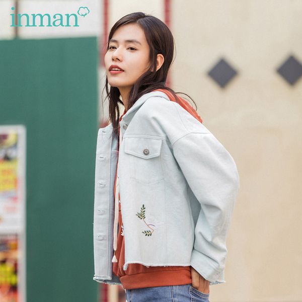 inman 2020 spring new arrival literary pure cotton embroided single-breasted loose denim jacket, Black;brown 
inman 2020 spring new arrival literary pure cotton embroided single-breasted loose denim jacket, Black;brown