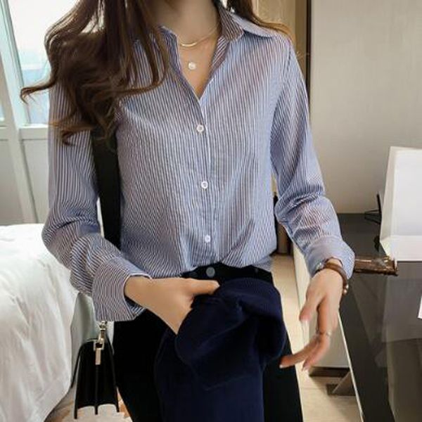 2019 summer new plus size vertical striped shirt female loose han fan bottoming shirt long sleeve women, White
2019 summer new plus size vertical striped shirt female loose han fan bottoming shirt long sleeve women, White