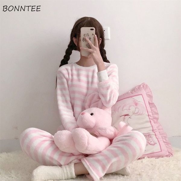 pajamas for women kawaii pink striped long sleeve home clothes womens pajama set korean two piece sleepwear winter clothing warm, Black;red
pajamas for women kawaii pink striped long sleeve home clothes womens pajama set korean two piece sleepwear winter clothing warm, Black;red