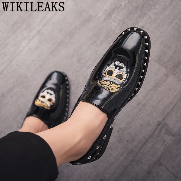 fashion party shoes for men embroidery shoes men classic patent leather formal for italian buty meskie, Black