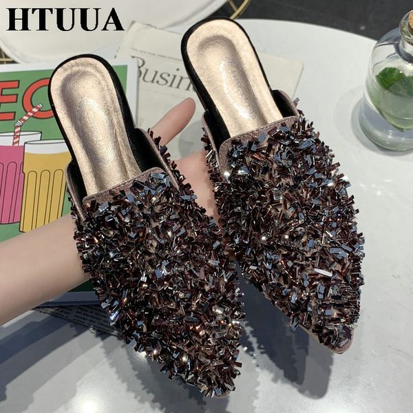 htuua new spring summer flat mules shoes women slippers fashion shiny crystal slides casual ladies shoes outside sandals sx2203, Black
htuua new spring summer flat mules shoes women slippers fashion shiny crystal slides casual ladies shoes outside sandals sx2203, Black