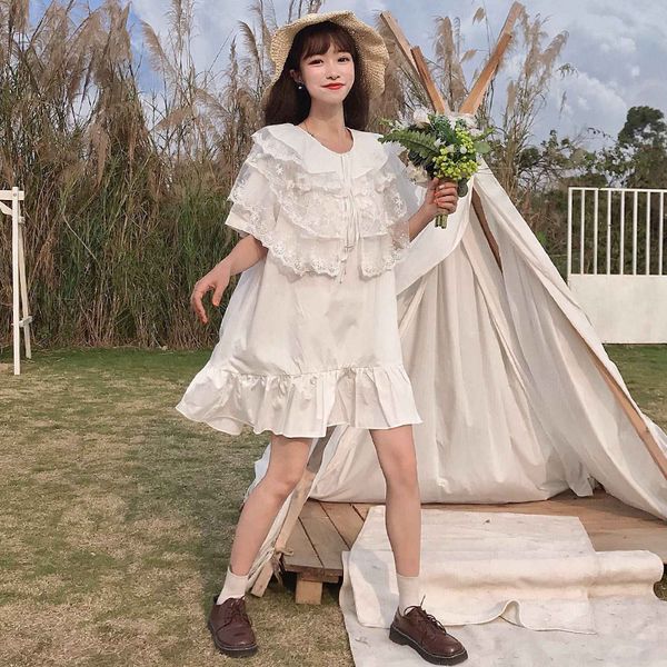 summer dress korean teens girls sweet temperament women's fresh peter pan collar loose solid color lace student dress, Black;gray
summer dress korean teens girls sweet temperament women's fresh peter pan collar loose solid color lace student dress, Black;gray