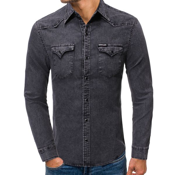 denim shirt autumn new men's slim long-sleeved lapel single-mouth fashion shirt european american style personality denim, White;black
denim shirt autumn new men's slim long-sleeved lapel single-mouth fashion shirt european american style personality denim, White;black