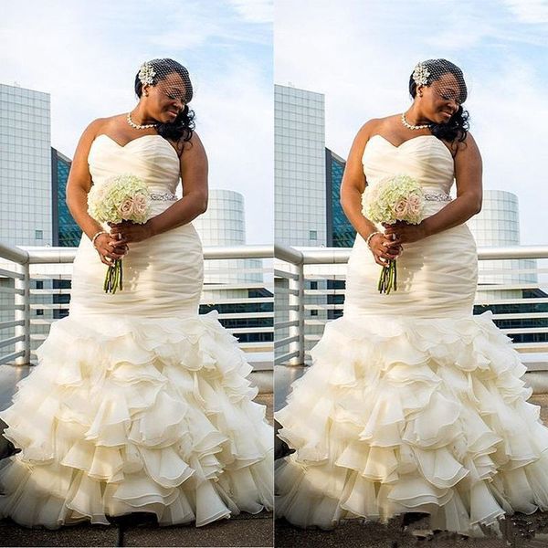 2019 plus size mermaid wedding dresses sweetheart ruffles ruched sweep train south african bridal gowns beach robe de mariée, White
2019 plus size mermaid wedding dresses sweetheart ruffles ruched sweep train south african bridal gowns beach robe de mariée, White