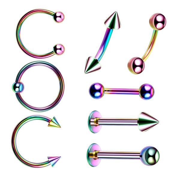 8 pieces multi-color stainless steeel nose lip tongue eyebrow tragus pierced jewelry, Slivery;golden
8 pieces multi-color stainless steeel nose lip tongue eyebrow tragus pierced jewelry, Slivery;golden