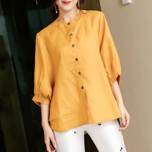 cotton and linen shirt women's seven-point sleeve all-match 2020 autumn and summer casual cardigan loose lantern sleeve top, White
cotton and linen shirt women's seven-point sleeve all-match 2020 autumn and summer casual cardigan loose lantern sleeve top, White