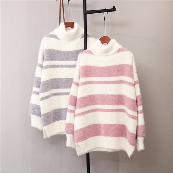 faux mink hair sweet wind hit color sweater female striped high neck loose long sleeve casual knitted jumpers pullover spring, White;black
faux mink hair sweet wind hit color sweater female striped high neck loose long sleeve casual knitted jumpers pullover spring, White;black