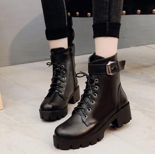 2019 autumn and winter new short boots belt buckle thick bottom with martin boots female british wind students thick with boots, Black
2019 autumn and winter new short boots belt buckle thick bottom with martin boots female british wind students thick with boots, Black