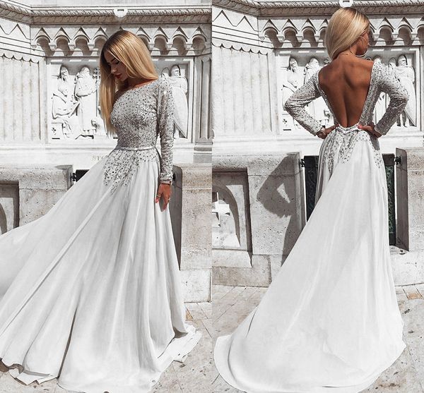 long sleeves backless lace chiffon prom dresses slash neck sequins beading floor length evening gowns party dresses, Black
long sleeves backless lace chiffon prom dresses slash neck sequins beading floor length evening gowns party dresses, Black