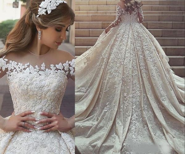 saudi arabic lace wedding dresses long chapel train heer neckline jewel long sleeves wedding dress custom made amazing bridal gowns, White
saudi arabic lace wedding dresses long chapel train heer neckline jewel long sleeves wedding dress custom made amazing bridal gowns, White