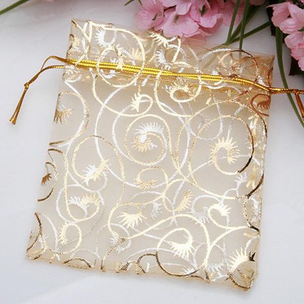

100pcs 7x9cm jewelry pouches wholesale drawstring organza bags gold color jewelry packaging bags wedding gift