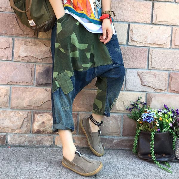 women baggy low crotch denim pants loose elastic waist camo jeans cotton oversized hip hop harem trousers camouflage, Blue
women baggy low crotch denim pants loose elastic waist camo jeans cotton oversized hip hop harem trousers camouflage, Blue