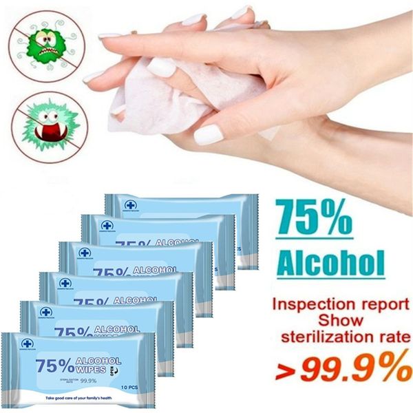 Hot Sale 10 PCS/Pack Portable 75% Alcohol Disinfection Wipes Disposable Hand-pulled Wet Wipes In Stock DHL Shipping Free 
Hot Sale 10 PCS/Pack Portable 75% Alcohol Disinfection Wipes Disposable Hand-pulled Wet Wipes In Stock DHL Shipping Free