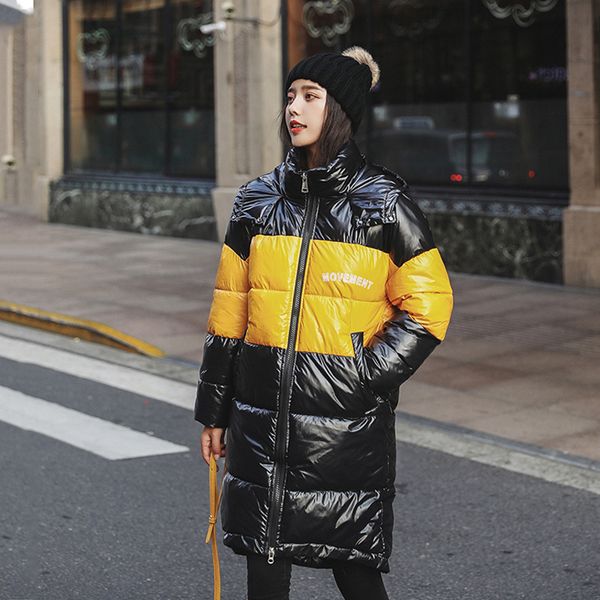 2019 women's bright down jacket winter glossy white/black/yellow block color plus size hooded parka outwear glossy back letter printed
2019 women's bright down jacket winter glossy white/black/yellow block color plus size hooded parka outwear glossy back letter printed