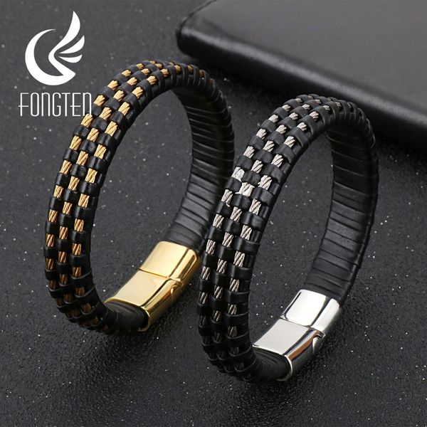 fongten braided genuine cowhide leather link steel chain black bracelet with magnetic closure men jewelry, Golden;silver
fongten braided genuine cowhide leather link steel chain black bracelet with magnetic closure men jewelry, Golden;silver