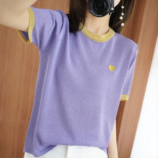 2020 women's t- shirt ice silk knitted short sleeve base shirt loose embroidery love thin half sleeve t-shirt, White
2020 women's t- shirt ice silk knitted short sleeve base shirt loose embroidery love thin half sleeve t-shirt, White