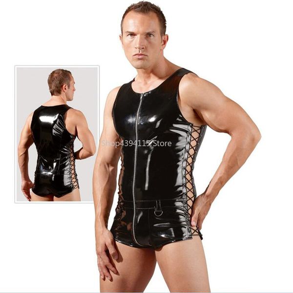 plus size leather men bondage bodysuit bodywear lingerie faux latex male erotic lace up jumpsuit club stage gays clubwear, Black
plus size leather men bondage bodysuit bodywear lingerie faux latex male erotic lace up jumpsuit club stage gays clubwear, Black