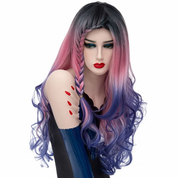 long braids cosplay wigs for women rainbow ombre braiding synthetic wavy wig natural purple blue pink hair, Black
long braids cosplay wigs for women rainbow ombre braiding synthetic wavy wig natural purple blue pink hair, Black