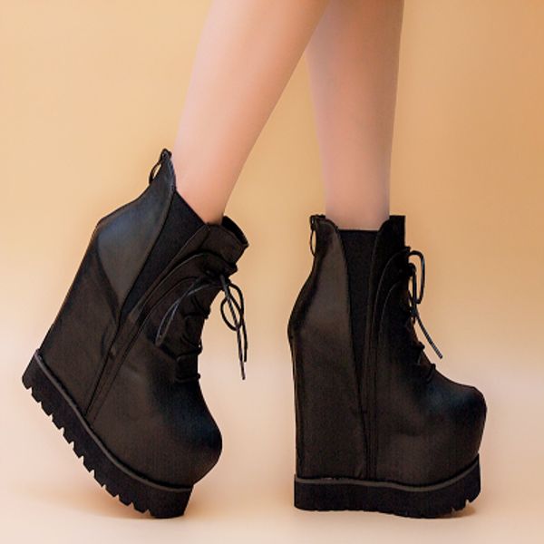 women's shoes autumn lace ups boots high heel 16cm wedges platform women ankle boots zapatos de mujer, Black
women's shoes autumn lace ups boots high heel 16cm wedges platform women ankle boots zapatos de mujer, Black