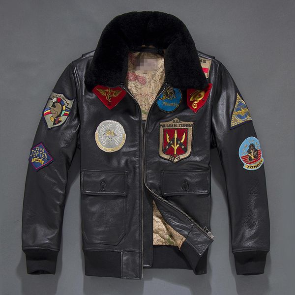 men's leather & faux men 2021 vintage pilot jacket brown wool collar plus size genuine cowhide russian coat, Black
men's leather & faux men 2021 vintage pilot jacket brown wool collar plus size genuine cowhide russian coat, Black