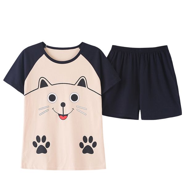 2019summer cartoon cat cotton 2pcs/set pajamas sets women cute round neck short nightgown and shorts comfortable home pajama top, Blue;gray
2019summer cartoon cat cotton 2pcs/set pajamas sets women cute round neck short nightgown and shorts comfortable home pajama top, Blue;gray