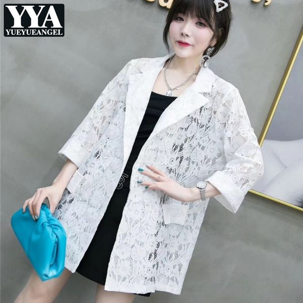 women's suits & blazers office ladies summer lace crochet cardigan blazer jacket women hollow out mid long suit coat three quarter plus, White;black
women's suits & blazers office ladies summer lace crochet cardigan blazer jacket women hollow out mid long suit coat three quarter plus, White;black
