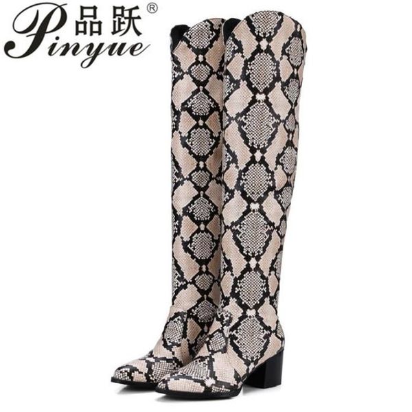 2018 patent over the knee boots women snake print slip on winter boots square heels pointed toe footwear big size 32-48, Black
2018 patent over the knee boots women snake print slip on winter boots square heels pointed toe footwear big size 32-48, Black