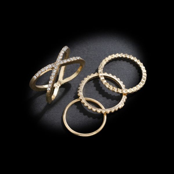 

новый европейский и американский простой стиль крест набор бриллиантовое кольцо волнистый узор совместное кольцо набор из шести частей k5495, Silver
