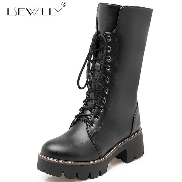 lsewilly 2018 autumn winter boots women mid calf boots lace up ladies shoes thick high heel black bota feminina e286
lsewilly 2018 autumn winter boots women mid calf boots lace up ladies shoes thick high heel black bota feminina e286