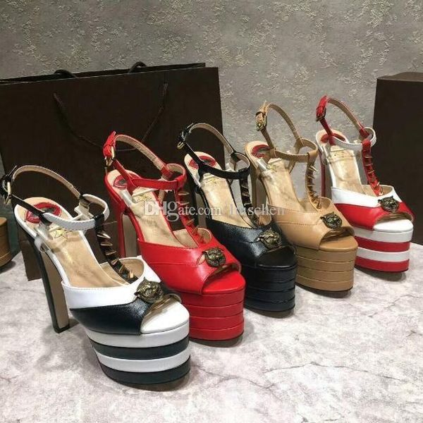 2018 16cm heels women sandals platform genuine leather rivets ankle strap peep-toe summer sale, Black
2018 16cm heels women sandals platform genuine leather rivets ankle strap peep-toe summer sale, Black