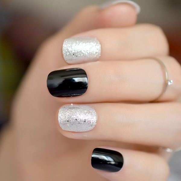sparkly silver glitter false nails short classic black press on fake nails full cover acrylic bling wear nail art accessories, Red;gold
sparkly silver glitter false nails short classic black press on fake nails full cover acrylic bling wear nail art accessories, Red;gold