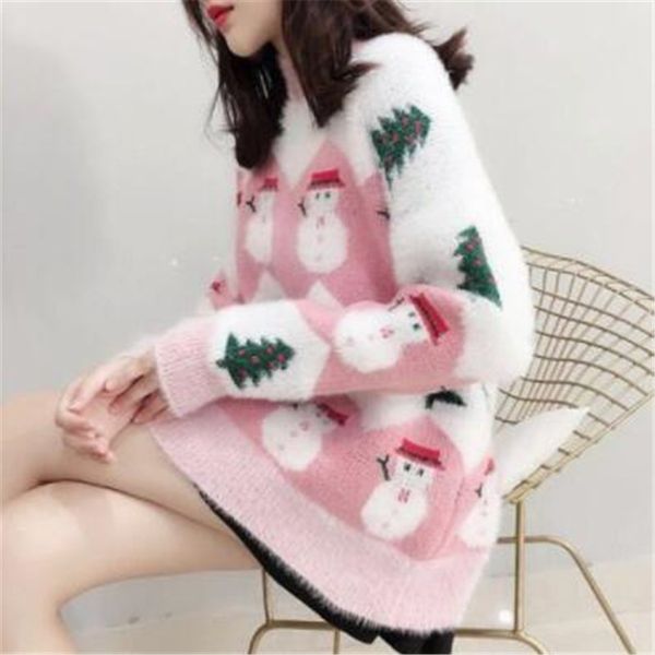 2019 autumn and winter new christmas snowman imitation mink cashmere sweater korean girl sweet fashion plush knitted top, White;black
2019 autumn and winter new christmas snowman imitation mink cashmere sweater korean girl sweet fashion plush knitted top, White;black