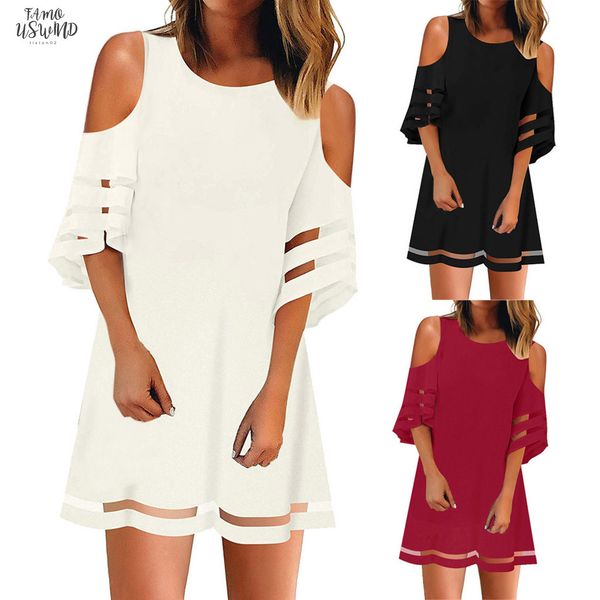 dress womens mesh panel 3 4 bell sleeve loose off shoulder dress polyester summer fashion mini new dress women 2020may7, Black;gray
dress womens mesh panel 3 4 bell sleeve loose off shoulder dress polyester summer fashion mini new dress women 2020may7, Black;gray