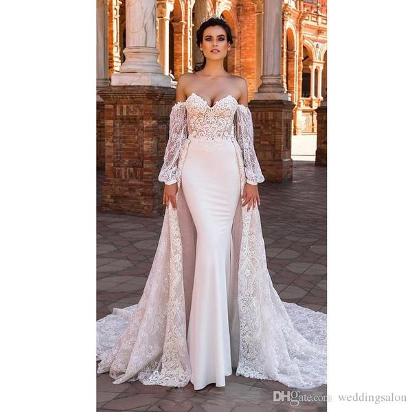 new fashion berta mermaid wedding dresses detachable train off the shoulder long sleeve lace sweep train wedding dress bridal gowns, White
new fashion berta mermaid wedding dresses detachable train off the shoulder long sleeve lace sweep train wedding dress bridal gowns, White