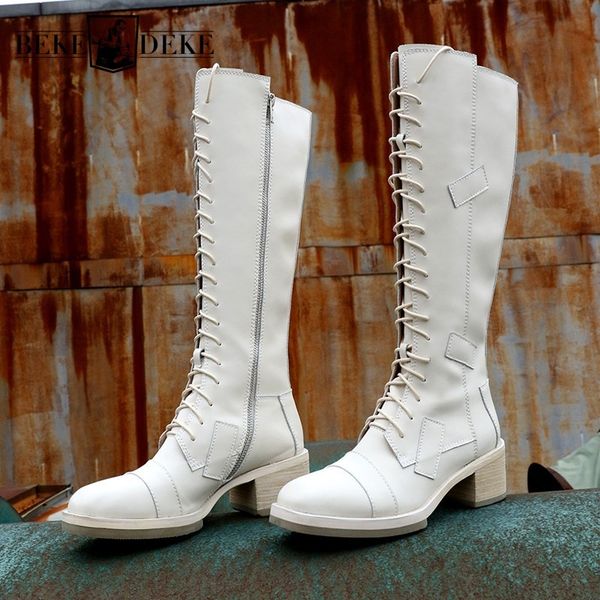 women winter genuine leather knight boots block med heels lace up knee high boots motorcycle riding boots casual safety shoes, Black
women winter genuine leather knight boots block med heels lace up knee high boots motorcycle riding boots casual safety shoes, Black