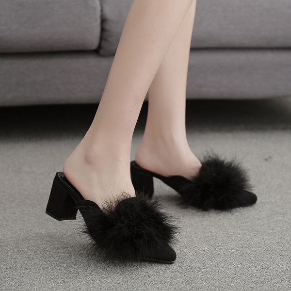 fur mules women flock pointed toe slippers fashion square high heels shoes casual slip on slides black zapatos de mujer
fur mules women flock pointed toe slippers fashion square high heels shoes casual slip on slides black zapatos de mujer