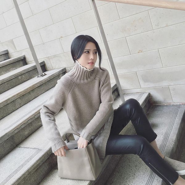 women's loose solid knitted sweater retro warm casual pullover long sleeve, White;black
women's loose solid knitted sweater retro warm casual pullover long sleeve, White;black