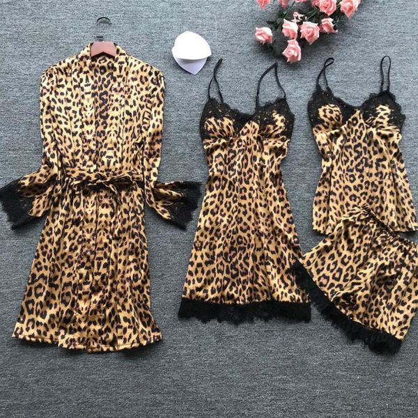 4 pieces set pijamas women satin sleepwear pijama silk leopard lace sleep lounge pyjama with chest pads pyjamas women robe 967, Black;red
4 pieces set pijamas women satin sleepwear pijama silk leopard lace sleep lounge pyjama with chest pads pyjamas women robe 967, Black;red